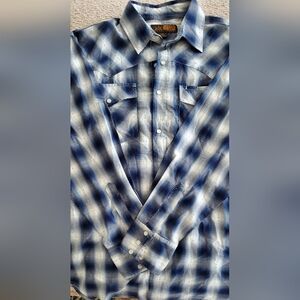 CANYON GUIDE OUTFITTERS mens large Western Shirt Blue Plaid LONG SLEEVE